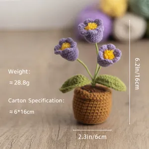 Handmade crochet potted flower mini knitted floral ornament for home decor desktop display