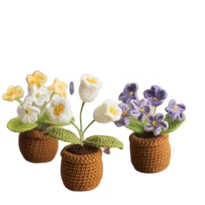 Handmade crochet mini potted flowers, cute yarn floral decor for car dashboard and desk.