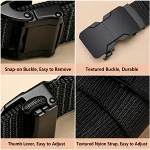 Men's tactical belt with alloy buckle and durable elastic woven nylon webbing strap.