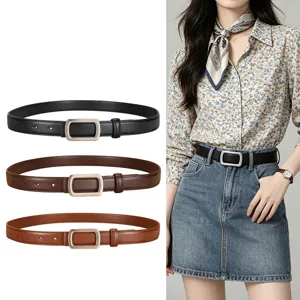 Women's genuine leather belt minimalist square pin buckle belt for casual jeans daily wear