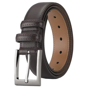 Men leather belt casual pin buckle stylish brown trouser belt for daily wear business outfit