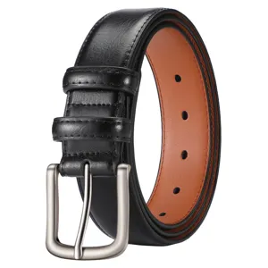Men's stylish black leather pin buckle belt classic vintage casual waist belt for men