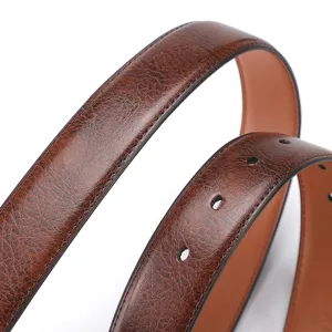 Men's genuine leather belt brown vintage cowhide trouser belt with elegant classic punched design.