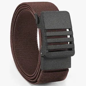 Men's brown elastic tactical belt with black automatic buckle for casual daily wear.