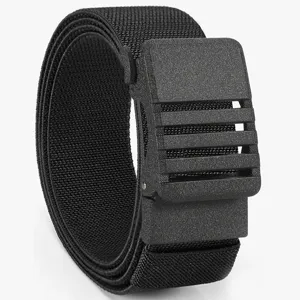Men's black elastic tactical belt with durable automatic buckle for casual use daily