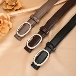 Women thin leather belt set stylish metal oval buckle casual jeans dress waist belt