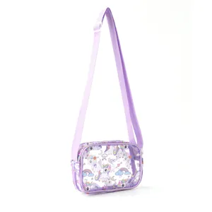Children transparent unicorn crossbody bag cute cartoon shoulder bag casual purple coin purse