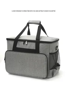 Large capacity grey sewing machine storage bag portable household organizer handbag detail view