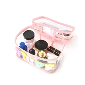 Bolsas de cosmeticos transparente viaje neceser estuche maquillaje organizador rosa