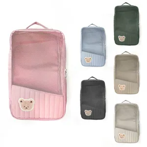 Travel Storage Bag Large Capacity Portable Organizer Pouch With Cute Bear Embroidery Mesh Design For Clothing Baby Supplies