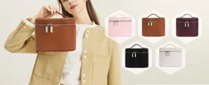 Large capacity cosmetic bag with lychee pattern, portable travel makeup storage and toiletry organizer.