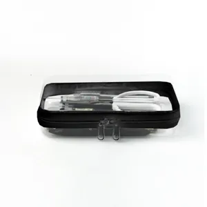 Clear PET travel storage bag with black zipper for cosmetics and stationery organization.