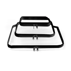 Transparent PET travel storage bag set, clear toiletry makeup organizer pouch with black zipper.