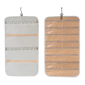 Dubbelzijdige hangende sieraden organizer detail met haken en doorzichtige zakken