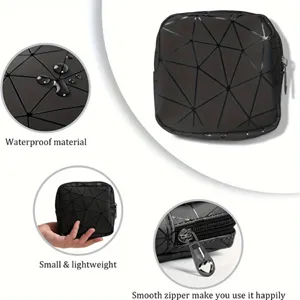 Draagbare PU-lederen cosmetische tas met geometrisch ontwerp voor dagelijks gebruik.