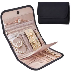Portable Travel Jewelry Organizer Bag Foldable PU Leather Earring Ring Storage Case Multi-Function Display Pouch