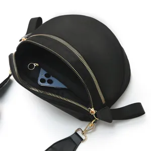 Black oxford cloth shell crossbody bag, premium waterproof casual shoulder handbag open view