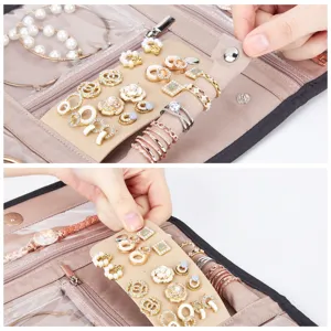 Portable travel jewelry organizer bag foldable earrings rings multi-layer storage case