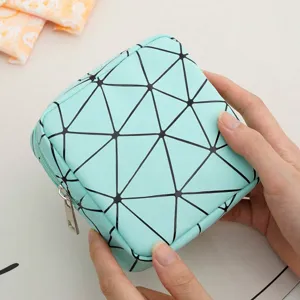 Draagbare PU lederen maandverband etui en cosmetische make-up tas met geometrisch patroon