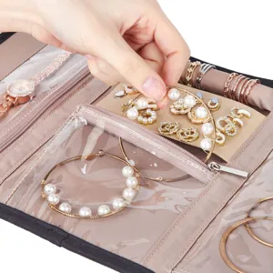 Travel portable jewelry storage bag foldable jewelry organizer main view with accessories