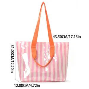 Borsa tote a righe rosa grande capacità borsa a mano leggera da viaggio casual
