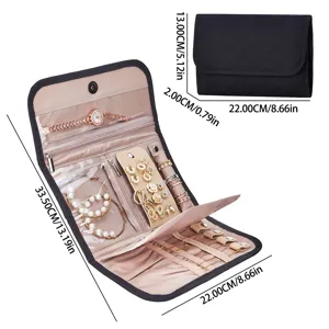 Portable travel foldable jewelry organizer bag with multi-functional storage compartments.