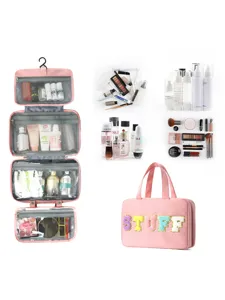 Bolso de cosméticos de viaje colgante grande con múltiples compartimentos para artículos.