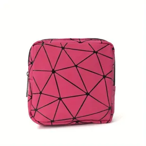 Roze PU geometrische cosmetische tas draagbare make-up etui hygiënische doek organizer