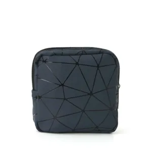 Geometrische PU lederen cosmetische tas draagbare donkerblauwe make-up etui voor dames.