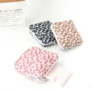 Pochette hygiénique florale portable mignon sac de rangement période voyage rouge à lèvres