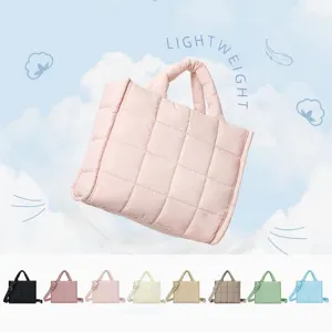 Puffy quilted tote bag with pleated design and large capacity for daily women use.