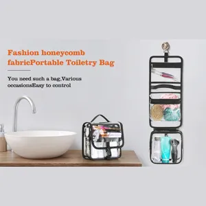 Clear PVC toiletry bag waterproof cosmetic organizer travel portable hanging wash bag for women
