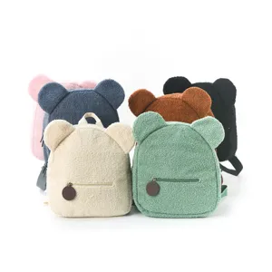 Fluffy bear ear plush backpack cute children school bag multi-color casual daypack