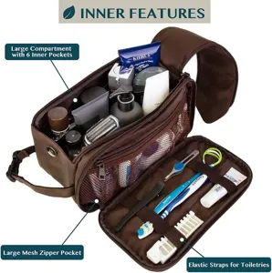 Bolsa de aseo colgante para hombre con gran compartimento, bolsillos y correas elásticas.
