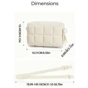 Quilted waterproof camera shoulder bag with adjustable strap, compact travel storage case