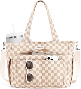 Corduroy checkered tote bag large capacity shoulder handbag casual daily travel bag stylish