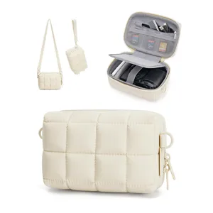 Waterproof quilted camera bag, multi-functional padded storage pouch with strap for travel.