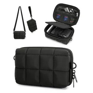 Waterproof quilted camera storage bag, thickened shockproof shoulder pouch for photography.