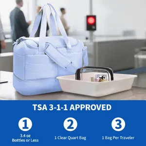 Quilted travel duffel bag for women, lightweight spacious shoulder bag with toiletry pouch.