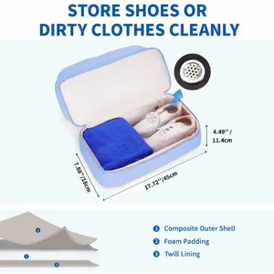 Portable travel shoe organizer bag with multi-layer protection and precise dimensions.