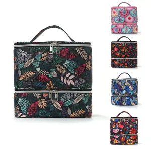 Borsa per Cosmetici a Doppio Strato di Grande Capacità Borsa Portatile da Viaggio per Smalto per Unghi Organizer per Trucco Multifunzionale