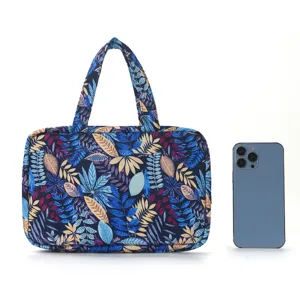 Tragbare Kulturbeutel mit Blumenmuster Kosmetiktasche Reiseorganizer für Damen und Herren.