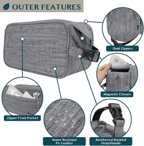 Bolsas de aseo para hombre viaje impermeable de cuero PU organizador de cosméticos.