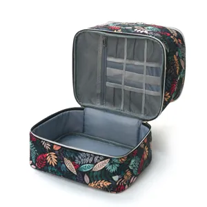 Borsa cosmetica floreale a doppio strato grande capacità organizer trucco portatile