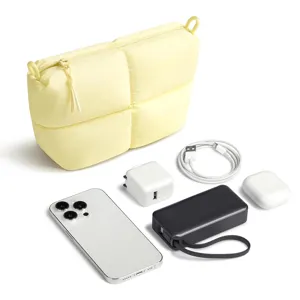Puffer cosmetic bag detailed view showing large capacity and daily essentials matching.