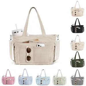 Large Capacity Corduroy Tote Bag Casual Outdoor Travel Portable Handbag Women Fashion Plaid Shoulder Bag