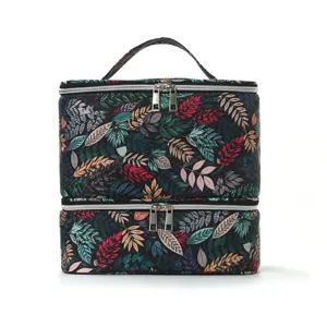 Borsa cosmetica a doppio strato organizer trucco portatile grande custodia per smalto