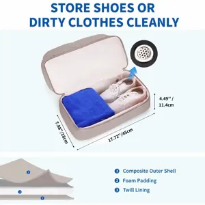 Portable travel shoe bag with multi-layer structure, large capacity and ventilation design.