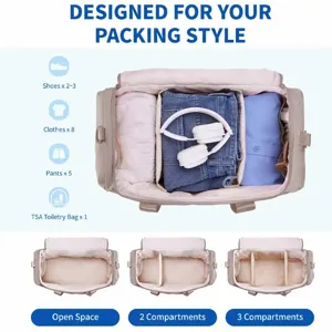 Quilted travel duffel bag with adjustable compartments for short business trips and capacity.
