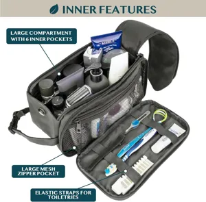 Bolsa de aseo de viaje para hombre de gran capacidad con múltiples compartimentos y redes.